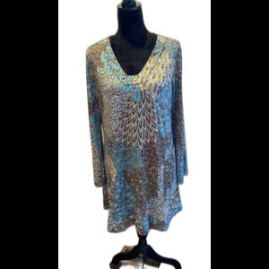 R & B Collection Dress Turquoise Paisley Print Size Large Stretchy Soft Stylish